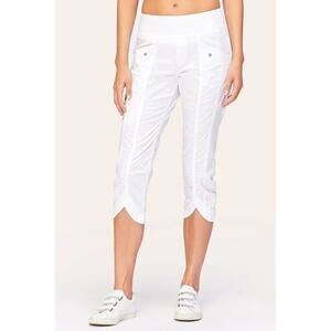 XCVI Womens Solid Stretch Poplin Iris Crop Leggings -- White, Size Medium NWT